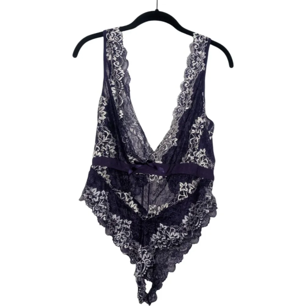 NWOT Dark Purple and White Lace Teddy, Size 2XL